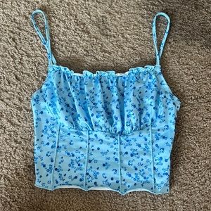 Blue floral crop tank top